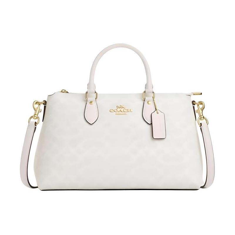 

COACH Georgia 32 Removable Shoulder Strap Coated Canvas Shoulder Handbag Large Women s Chalk White білий