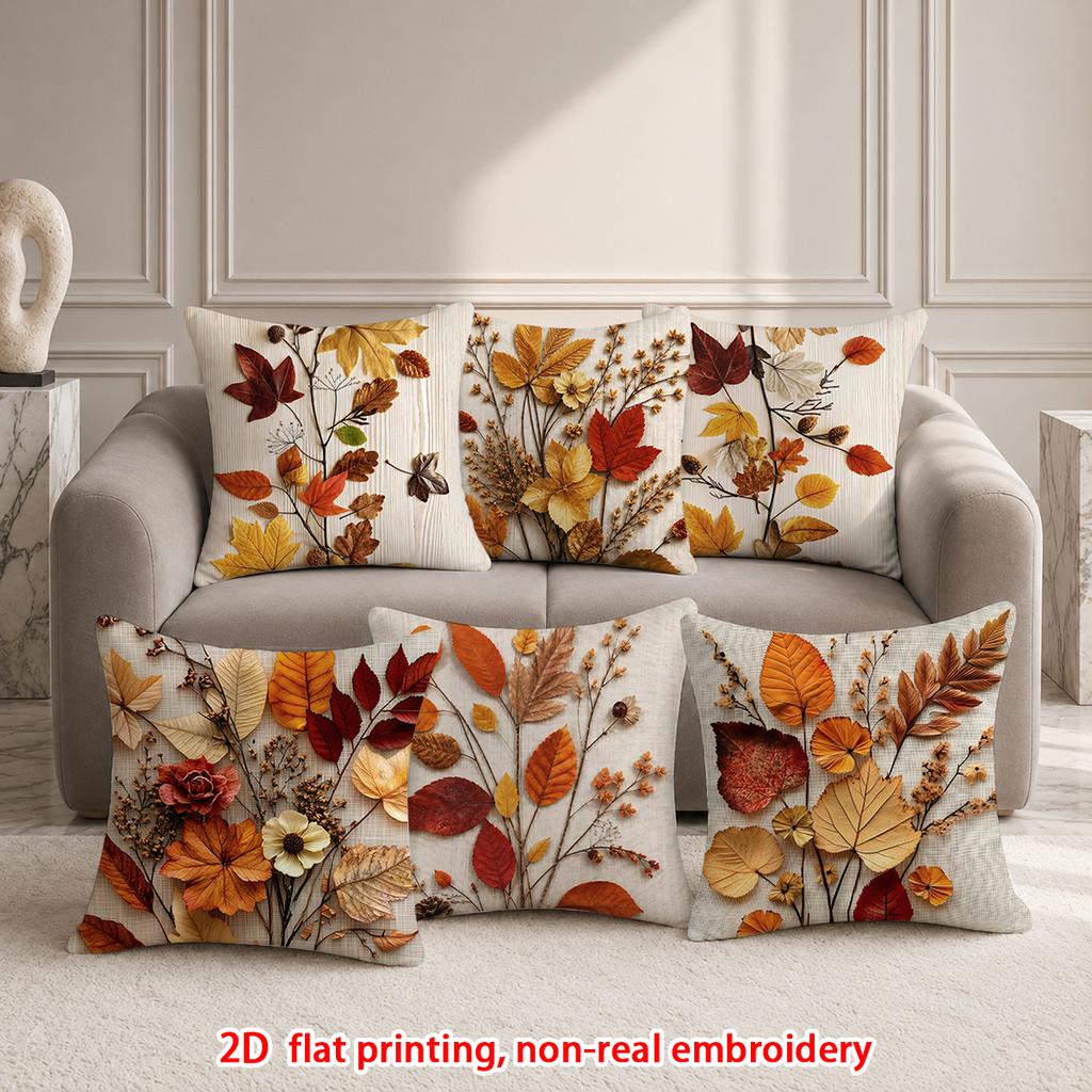 1pc Autumn Fall Leaves Throw Pillow Covers, Farmhouse Botanical Floral Cushion Cases for Sofa Bedroom Living Room Decor