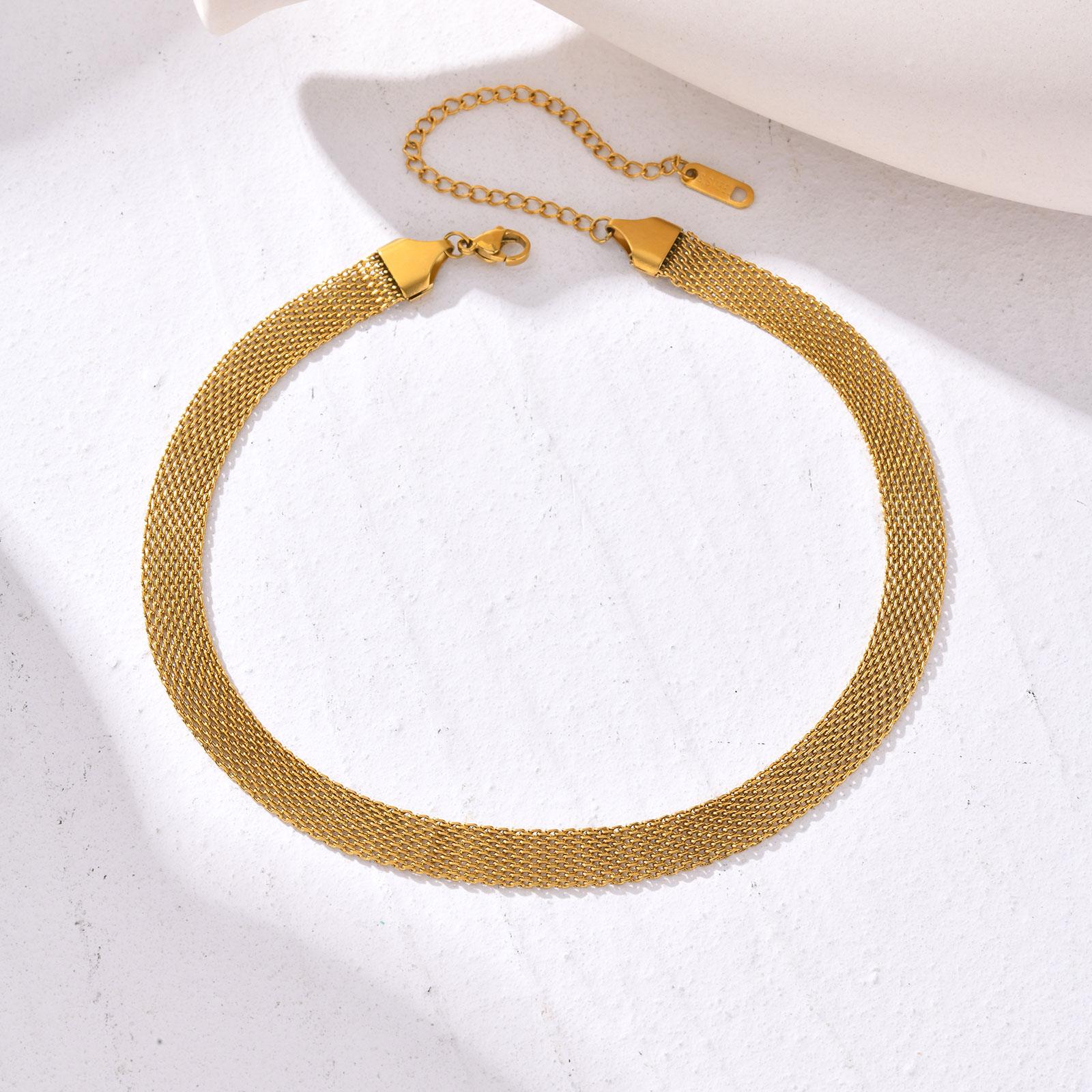 

8.2mm Hip-hop Mesh Chain Necklace for Women,Gold Plated Stainless Steel Water Proof Necklace, Fine Choker Jewelry Gifts