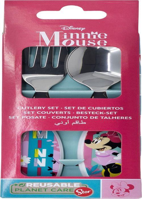 Vitrine - Anrichte - Geschirrschrank Tataway Disney Set mit 2 rosa Besteckteilen für Mädchen aus Edelstahl Minnie mit abgerundeten Enden