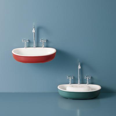 Soap Dish Creative Punch-free Double Layers Vanity Sink Shape Draining Soap Dish Bathroom Accessory