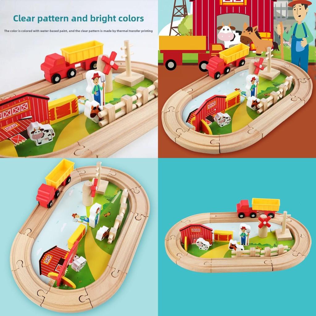 Wooden Track Farm Scene Building Blocks Children Toy Set For Gift Giving
