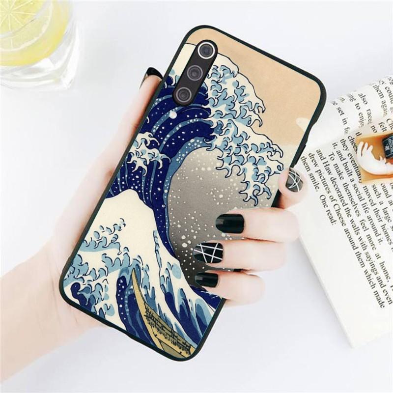 Japanese Wave Sea Phone Case For Xiaomi Redmi Note 11 10 9T 8 7 Pro Redmi 9 9A 9C 8 7 6 Soft Black Phone Cover