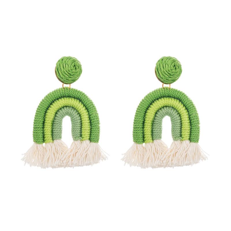 Women's Earrings Fresh Hand Woven Cotton Rope Tassel Earrings Sweet Lovely Rainbow Drop Earrings
