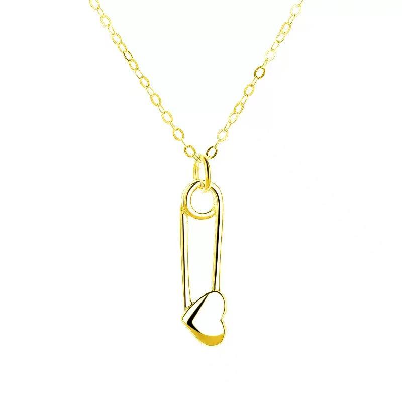 S925 Sterling Silver 18K Gold-Plated Heart Necklace for Women, Stylish Paperclip Clavicle Chain