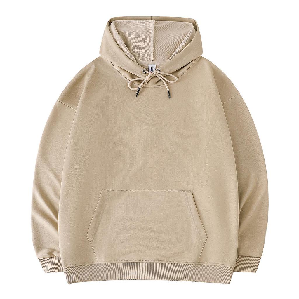 Loose Oversized Drop Shoulder Hooded Pullover Sweatshirt with Pocket - Solid Color, European Size, Customizable Design