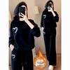 Stylish Korean Plus Velvet Thickened Casual Hoodie Two-Piece Set for Women - Autumn/Winter Chic Slimming Look