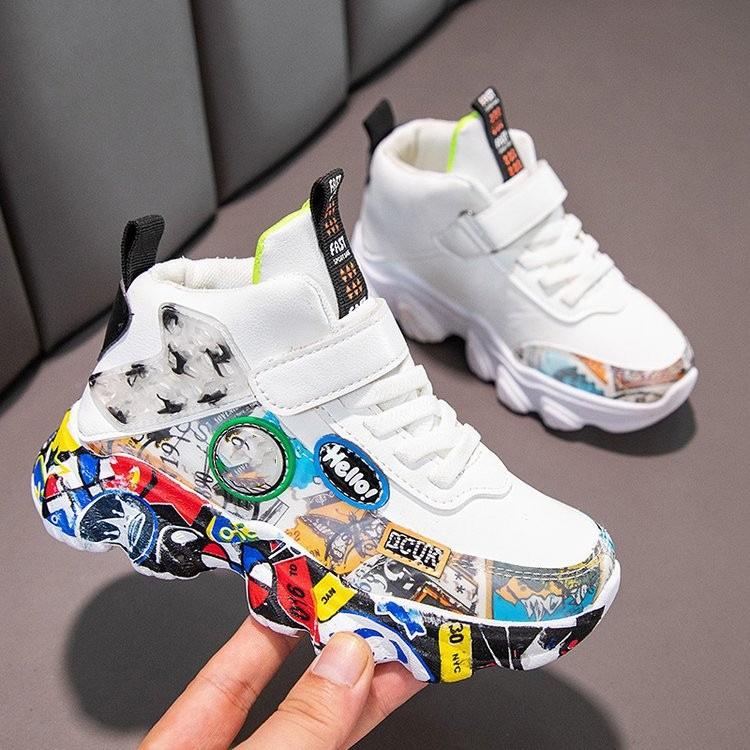 

[Autumn Winter Kids Sports Shoes Leather Dad Sneakers Camouflage Running Shoes for Boys Girls] size 26 белый