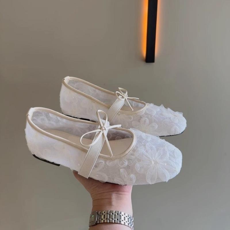 Bow fairy single shoes women's shoes new summer mesh breathable shallow mouth Mary Jane shoes