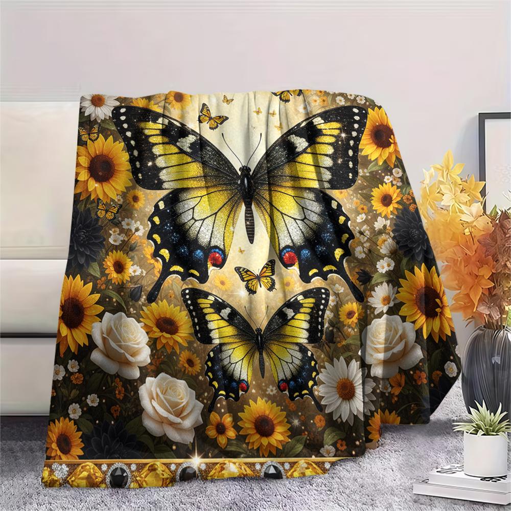 1PC 3D Butterfly Print Flannel Blanket, High quality All Seasons, Home Decor, Warmth and Comfort, Perfect for Christmas Gifts