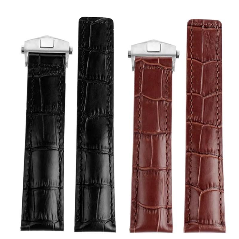 20mm 22mm 24mm Genuine Leather Watchbands for Tag Heuer Series Elastic Waterproof Cowhide Strap Folding Buckle