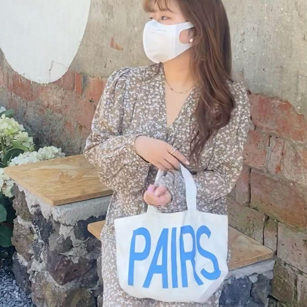 

Large Capacity Paris Shoulder Bag Letter Ins Handbag Elegant Canvas Tote Bag Shopping