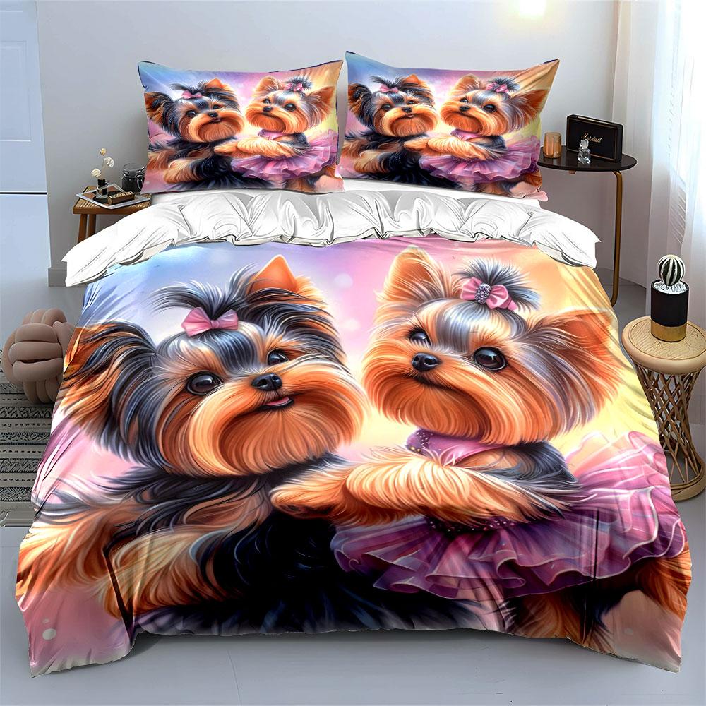 Cute Yorkshire Terriers In Elegant Outfits Exquisite Three-Piece Bedding Set Gift For Kids And Adults