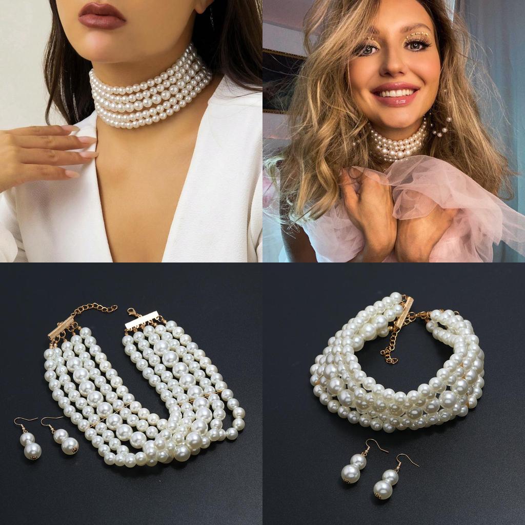 Jewelry Women Fashion Collection With Multi Layer Pearl Alloy Pendant Work For