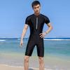 New Men's One-piece Swimsuit Short Sleeved Five Quarter Pants Sun Protection Plus Size Youth Professional Training Surfing Suit