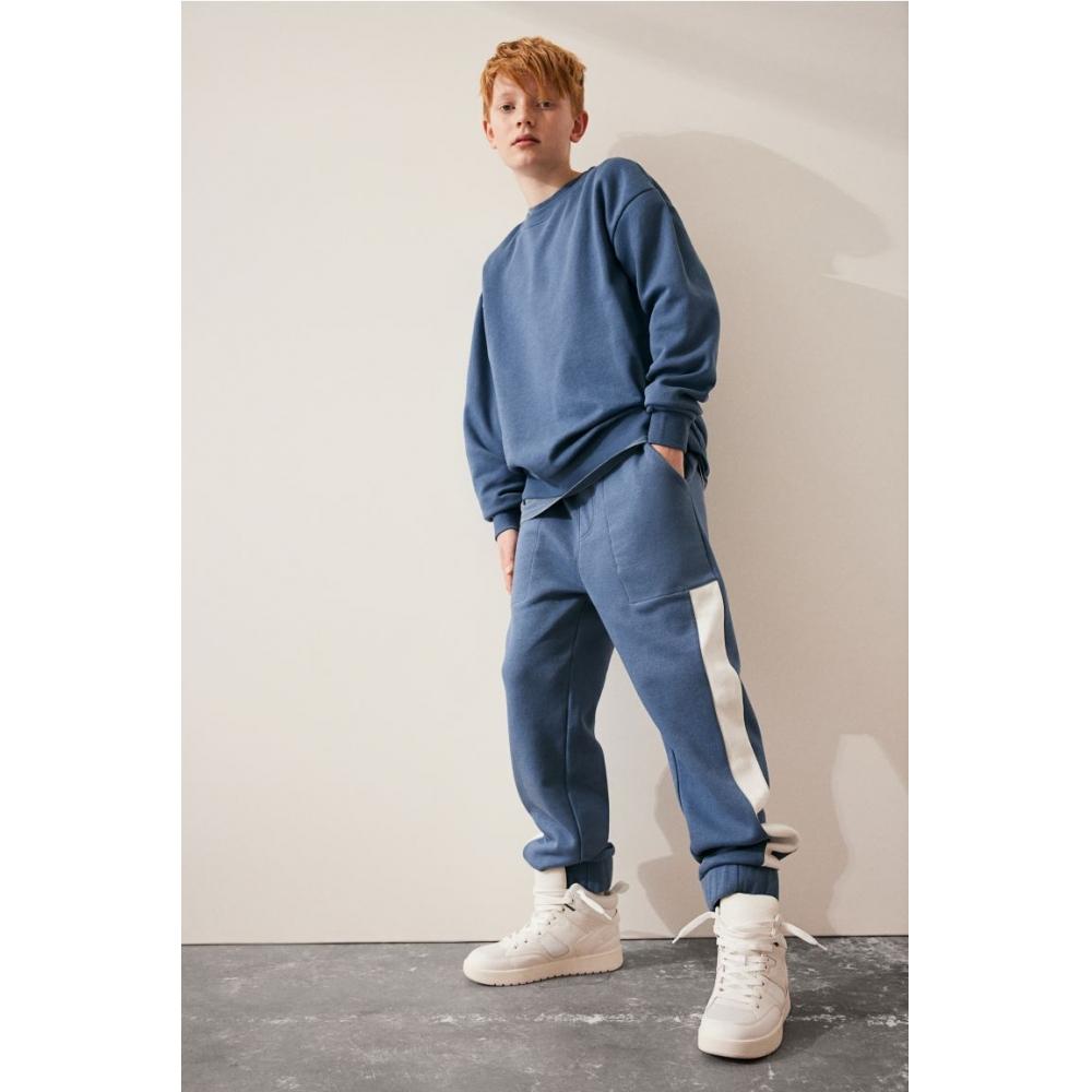 

Брюки-джоггеры HM с цветными блоками Пыльно-синий Белый