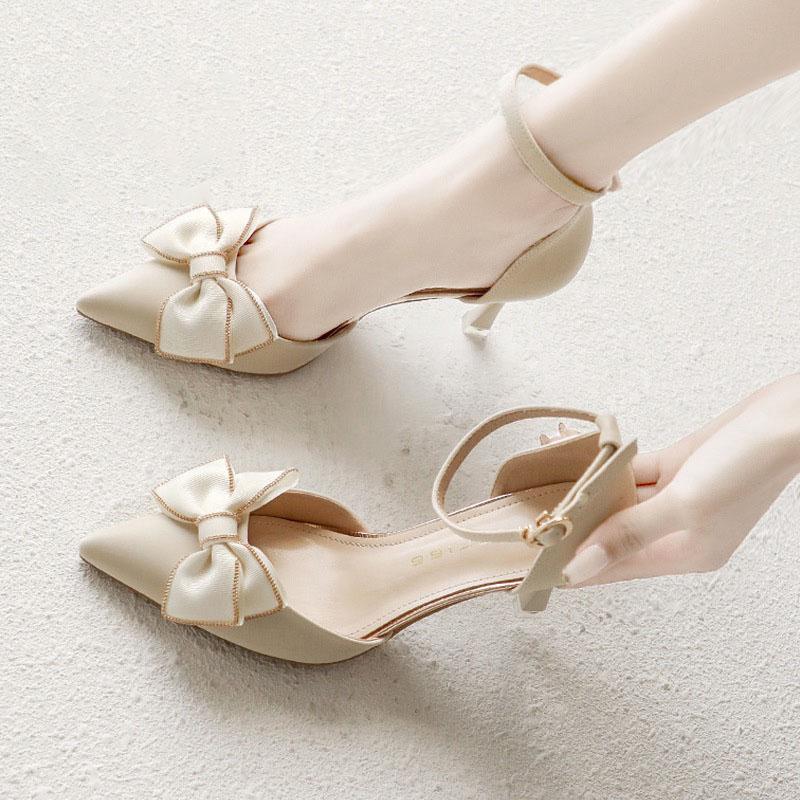 Женская обувь Трендовые туфли с острым носком на шпильке-бабочке Элегантное платье Свадьба Свадебная вечеринка Белый дизайнер 34 бежевый 2135₽