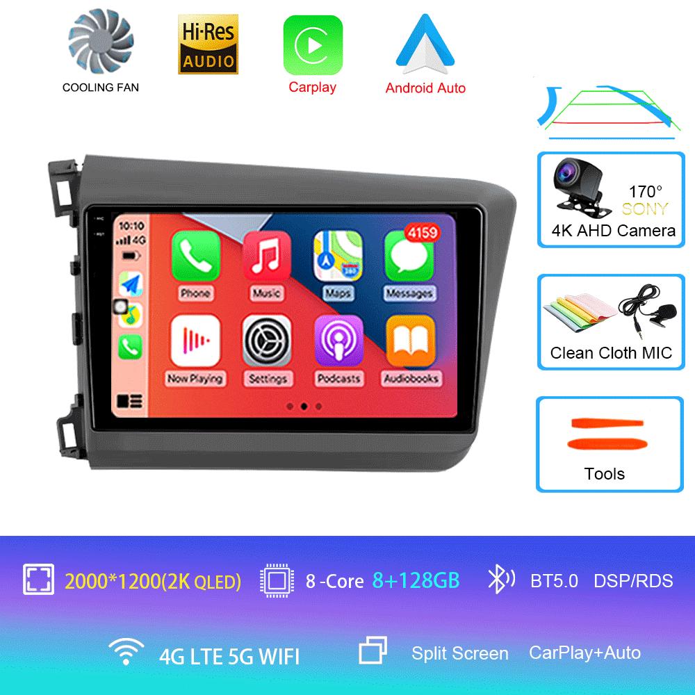 Car Radio Carplay Auto WIFI+4G For Honda Civic 2012 2013 2014 2015 Android 14 Multimedia Player Stereo GPS Head Unit No DVD 2Din