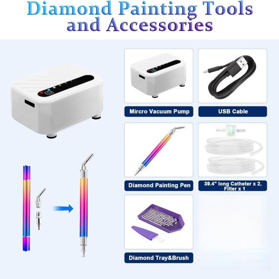 Rhinestones Vacuum Brush Portable USB-C Charging 3 Suction Levels Drill Disk Brush Wax-Free