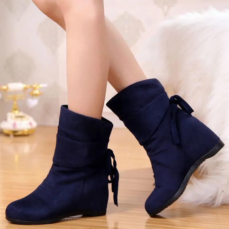 

Fashion Wedge Heel Solid Color Round Toe Mid Calf Shoes Woman Sale 2024 New Large Size Warm On Offer Fashion Half High Boots for Women 34
