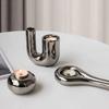 Circular Shape Ceramic Candlestick Electroplating Silver Candle Decor Candlelight Dinner