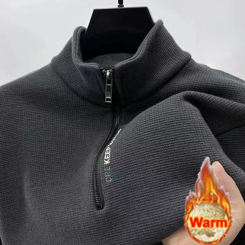 

Мужская одежда Водолазка свитер Модный мужской трикотаж однотонный толстый свитер с застежкой-молнией на половину длины утолщенный свитер роскошный теплый свитер L темно-серого