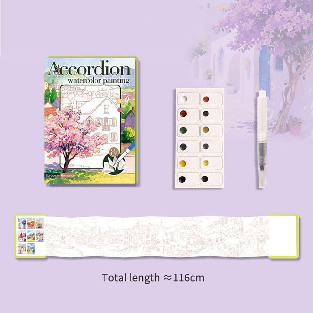 Exquisite folding watercolor painting, adult watercolor coloring book and coloring book set