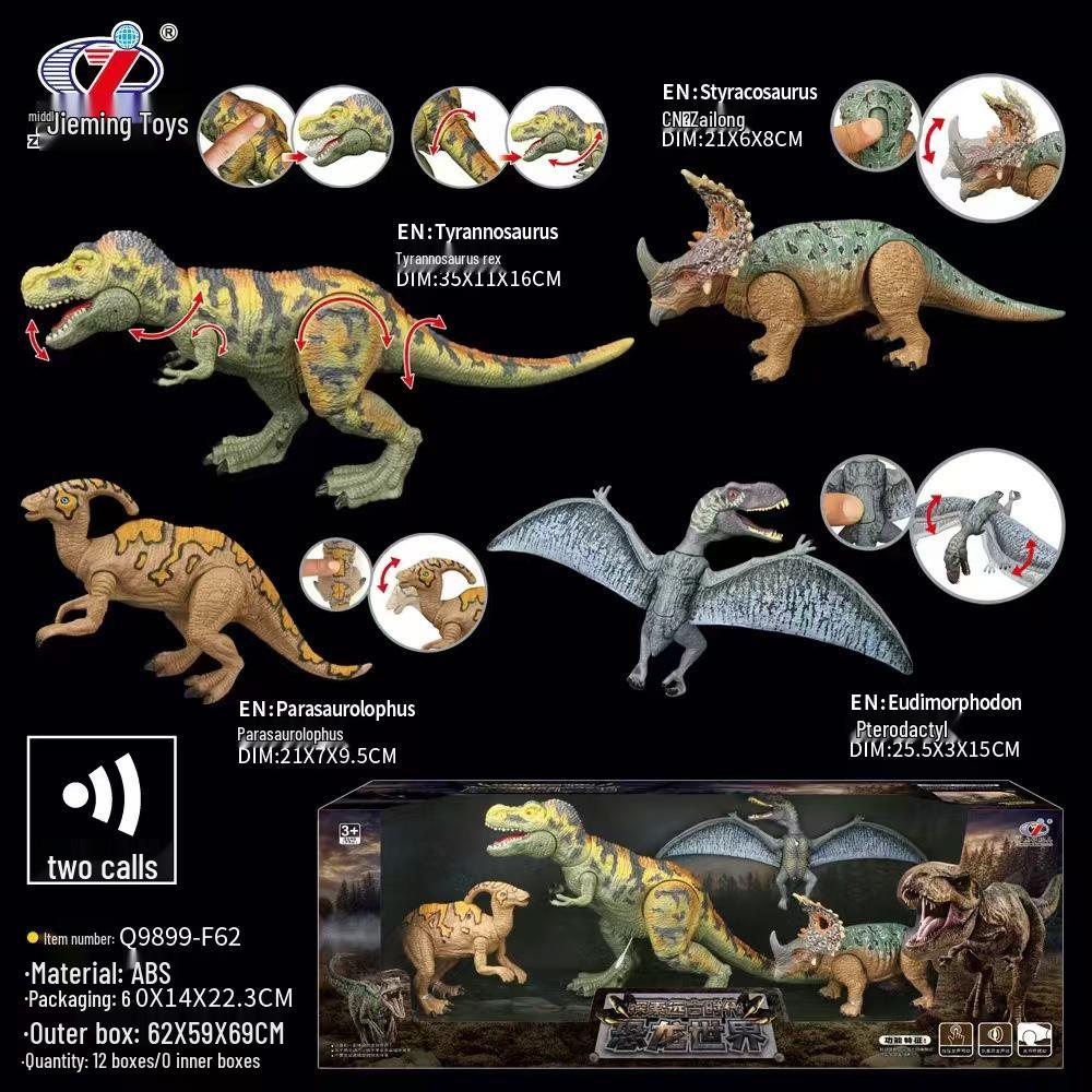Movable Dinosaur Toy: Pterodactyl, Triceratops, & Tyrannosaurus Models with Open Mouth