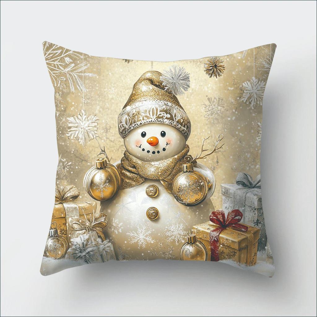 4PCS Christmas Decorative Pillow Cover Reindeer Snowman Cushion Case Sofa Living Room Throw Pillow Sham