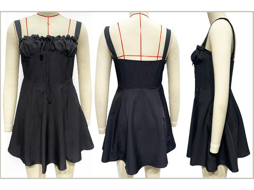 European Summer Strapless Lace-Up Solid A-Line Mini Dress