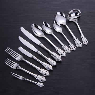 Silver Tableware Vintage Silverware Stainless Steel Dinner Knife Fork Spoon Wedding Cutlery Xmas Western Dinnerware 1Pcs Retro