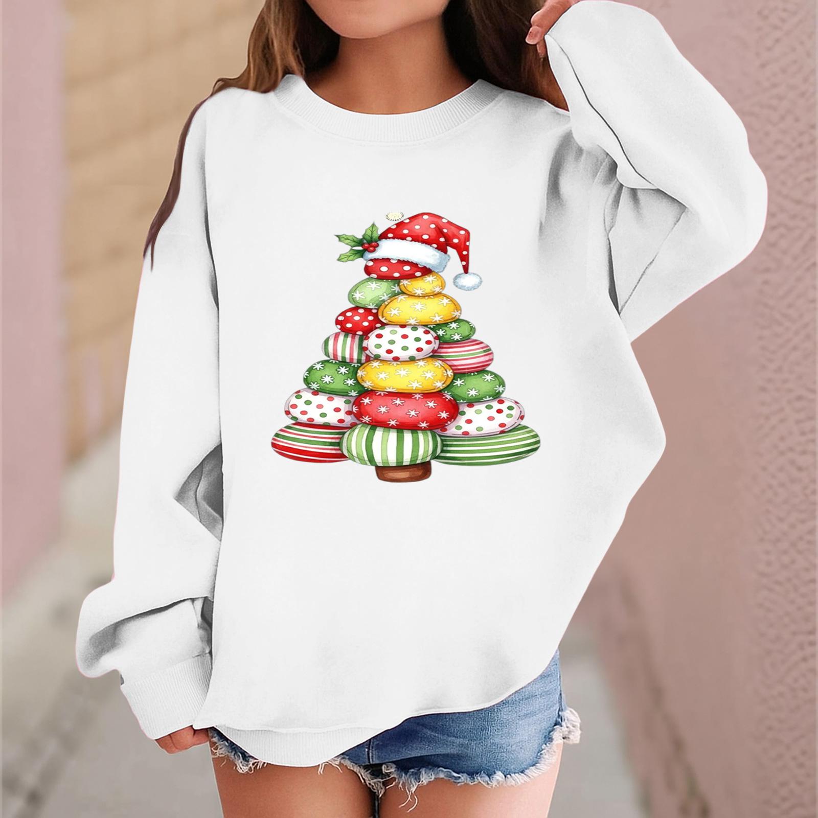 

Детский модный повседневный пуловер с длинными рукавами и свободного кроя с рождественским принтом 160 белый