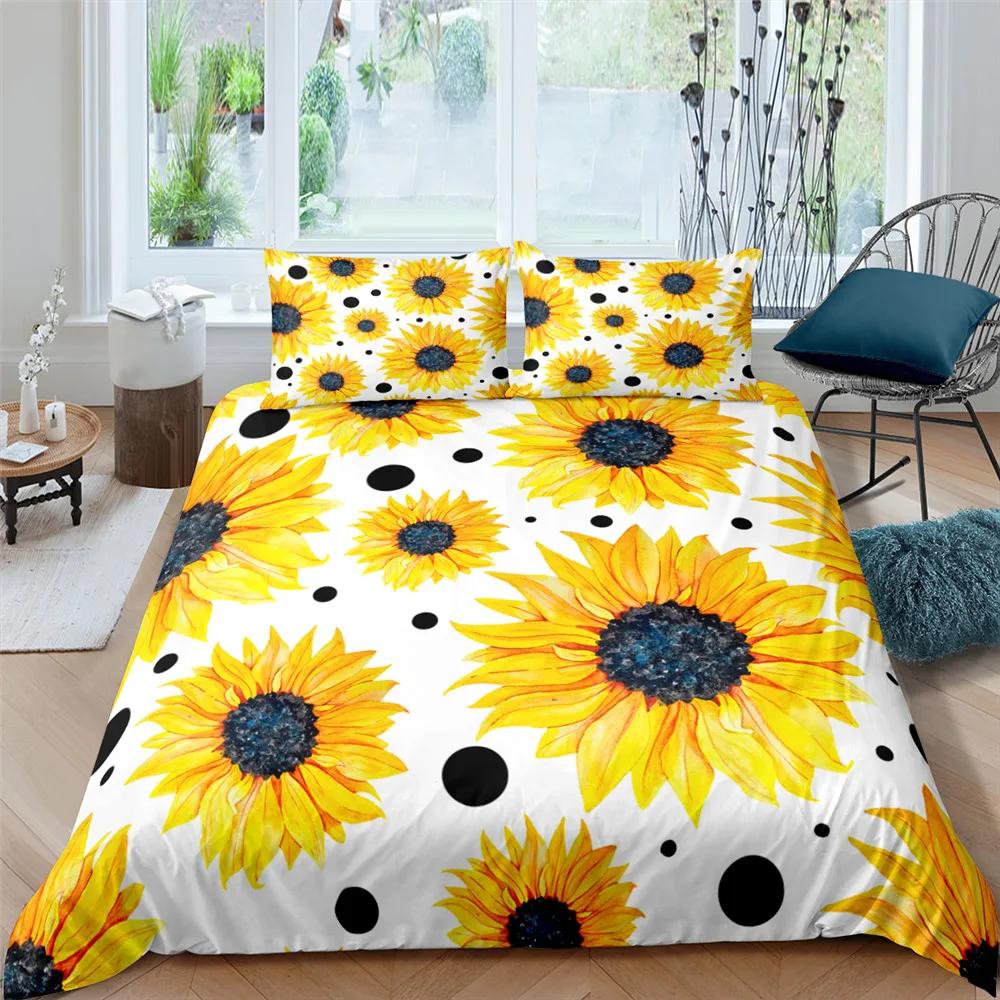 Sunflower Rainbow Duvet Cover Yellow Flowers for Children Girl Women Floral Colorful Polyester Quilt Cover Bedroom Decorations