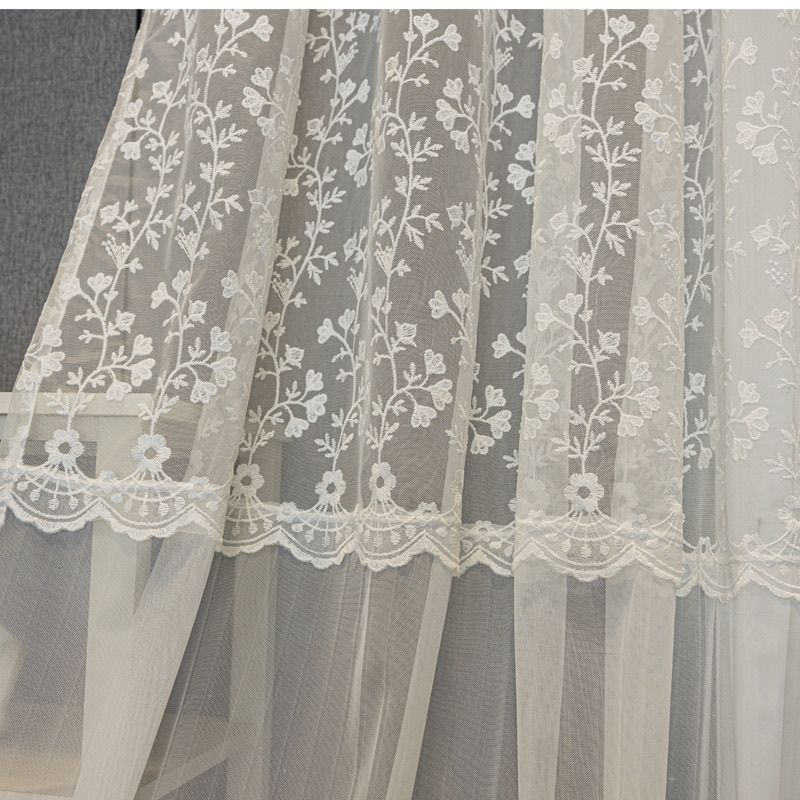 Cortina Voil Bordada Linda, Cortina Voil Fina Translúcida Branca Bordada com Flores Pequenas Simples em Estilo Europeu