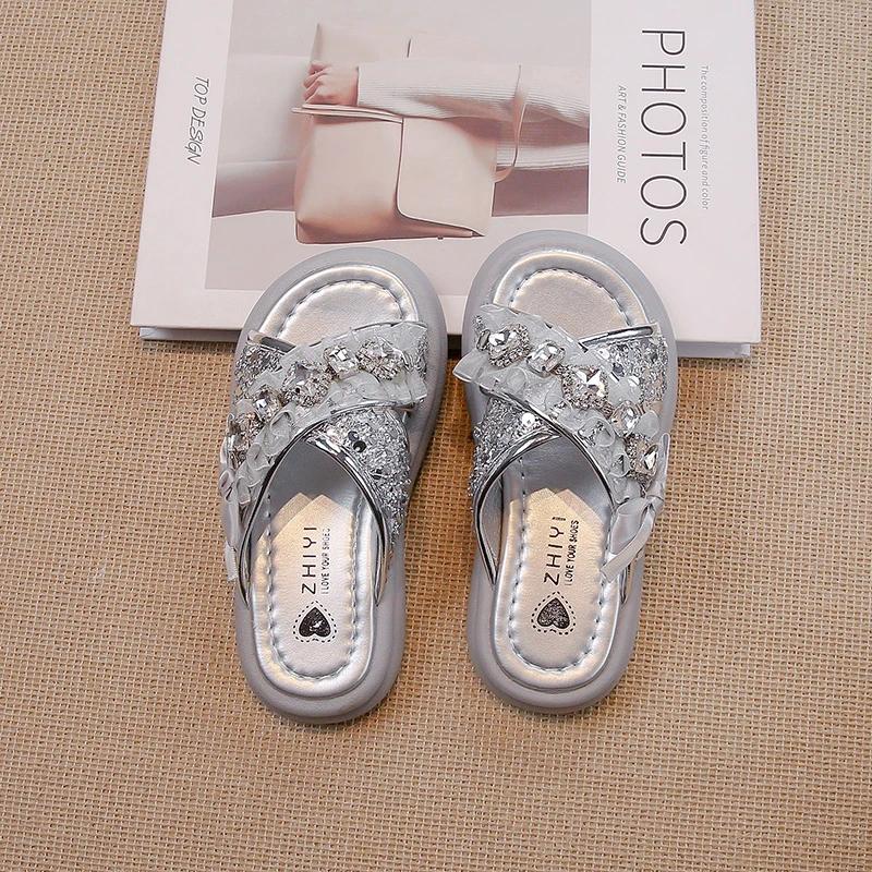 2024 Children Sandals for Girls Sumemr New Fashion Princess Rhinestone Elegant Lace Soft Sole Comfortable Casual Versatile Shoes