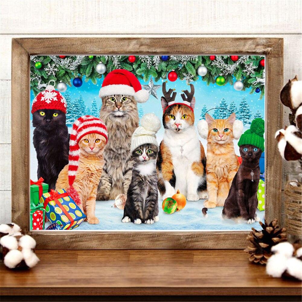 5D Full Square Diamond Embroidery Cat Handicraft New Arrival Diamond Painting Animal Rhinestone Kit Snow Christmas Gift
