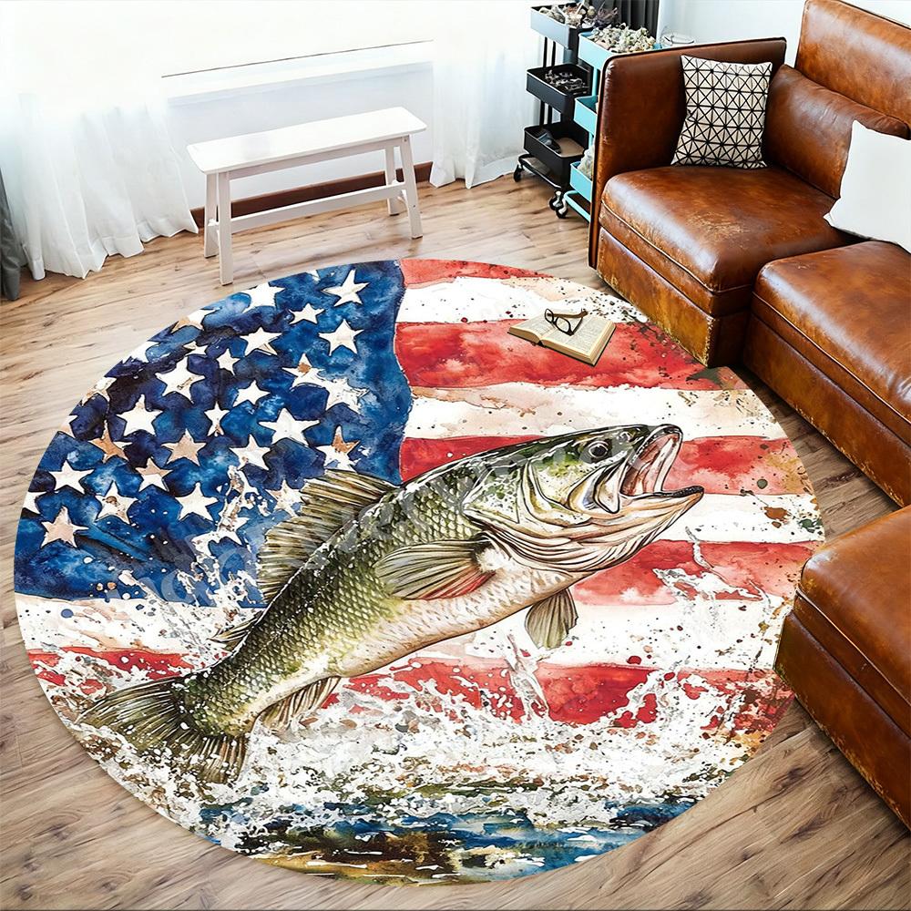 1PC Fish Flag Office Round Area Rug, Under Office Chairs Bedroom Living Room Home Decor,Carpet for Office, -1110233