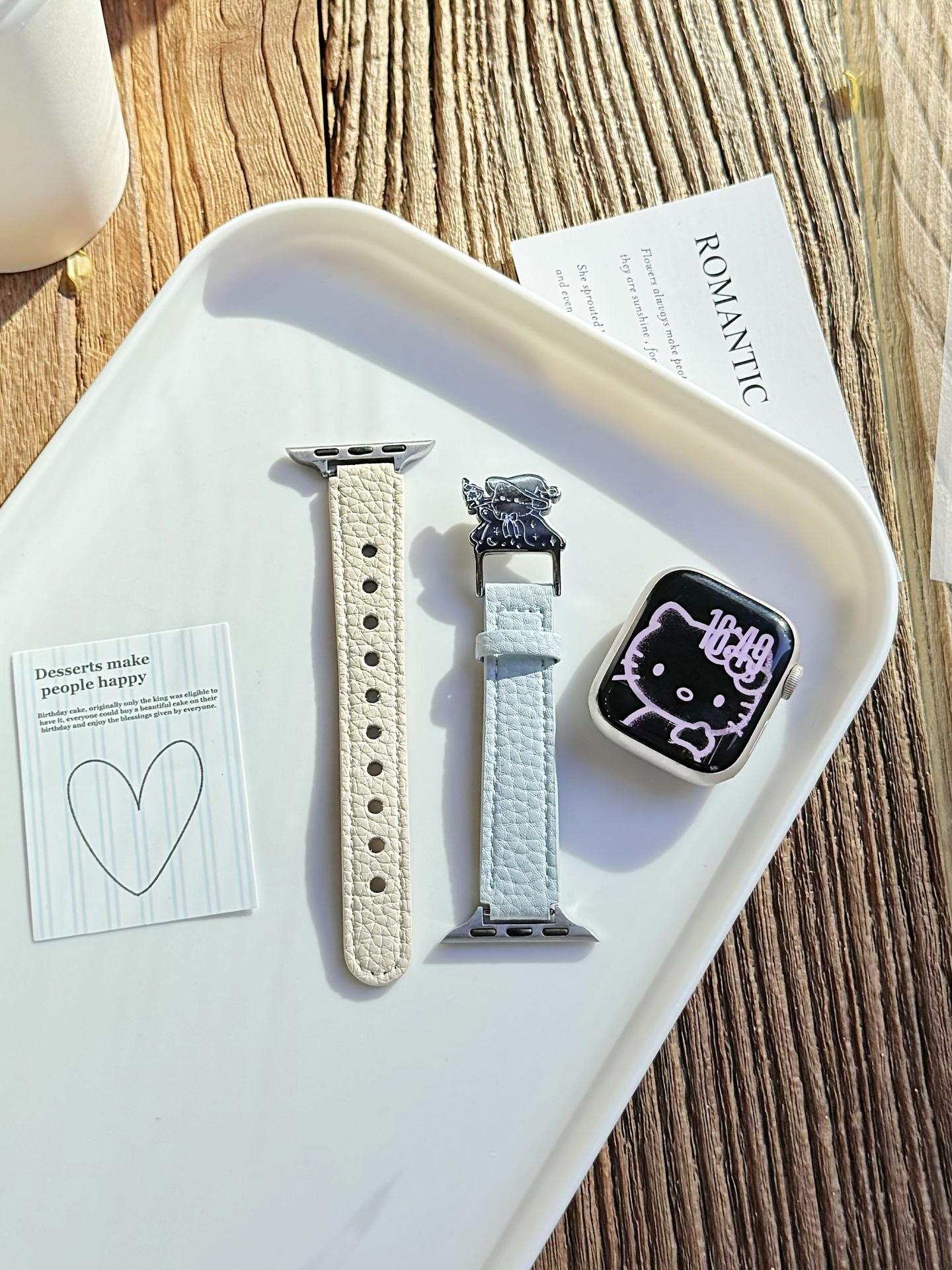 Magic Kitten Lychee Pattern Leather Strap for Apple ApplewatchS10 Watch iwatch987SE Applicable: apple 38/40/41/(s10 42mm) universal