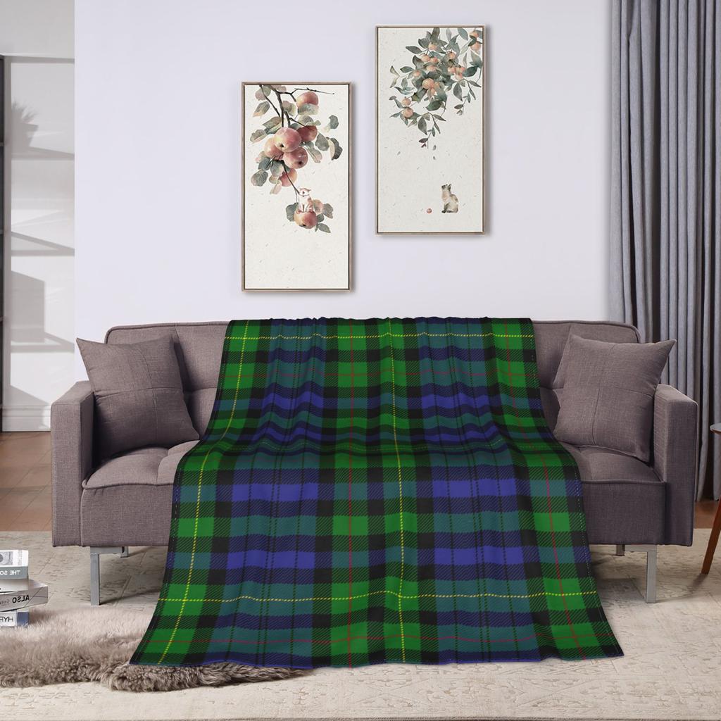 Clan Rollo Blue and Green Tartan Blankets Velvet All Season Plaid Portable Soft Throw Blanket for Home Travel Plush Thin Quilt