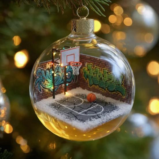 Sportovní míče Vánoční ozdoby 3D Ozdoba sněhová koule se sportovními mikroscénami Průhledná plastová závěsná koule na vánoční stromek Domácí dekorace