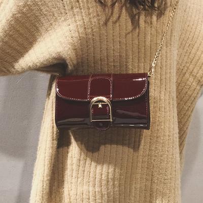 Vintage Lady Wine Red Chain Dinner Bag  New Lacquer Leather Bright Faced Crossbody Bag Light Luxury Elegant Shoulder Bags