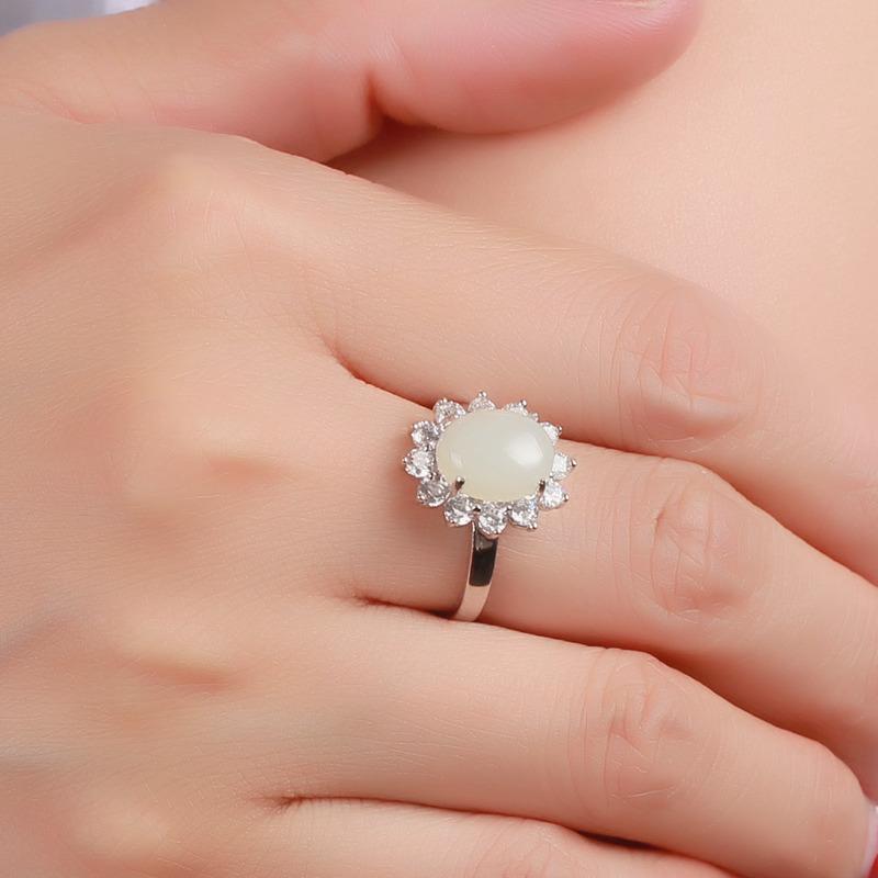 Tancise Classic 925 Sterling Silver  Zircon Jade Ring Ladies Jewelry Wedding Promise Party Gift