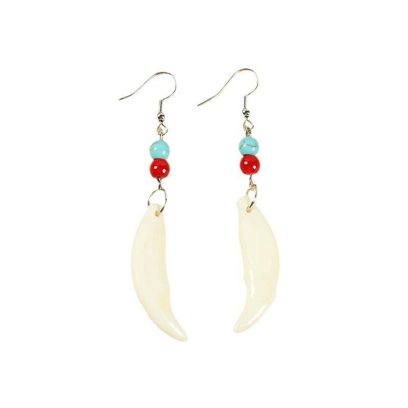 Tibetan wolf tooth earrings Tibetan silver inlaid real Tibetan mastiff dog tooth personality temperament niche earrings Tibetan earrings