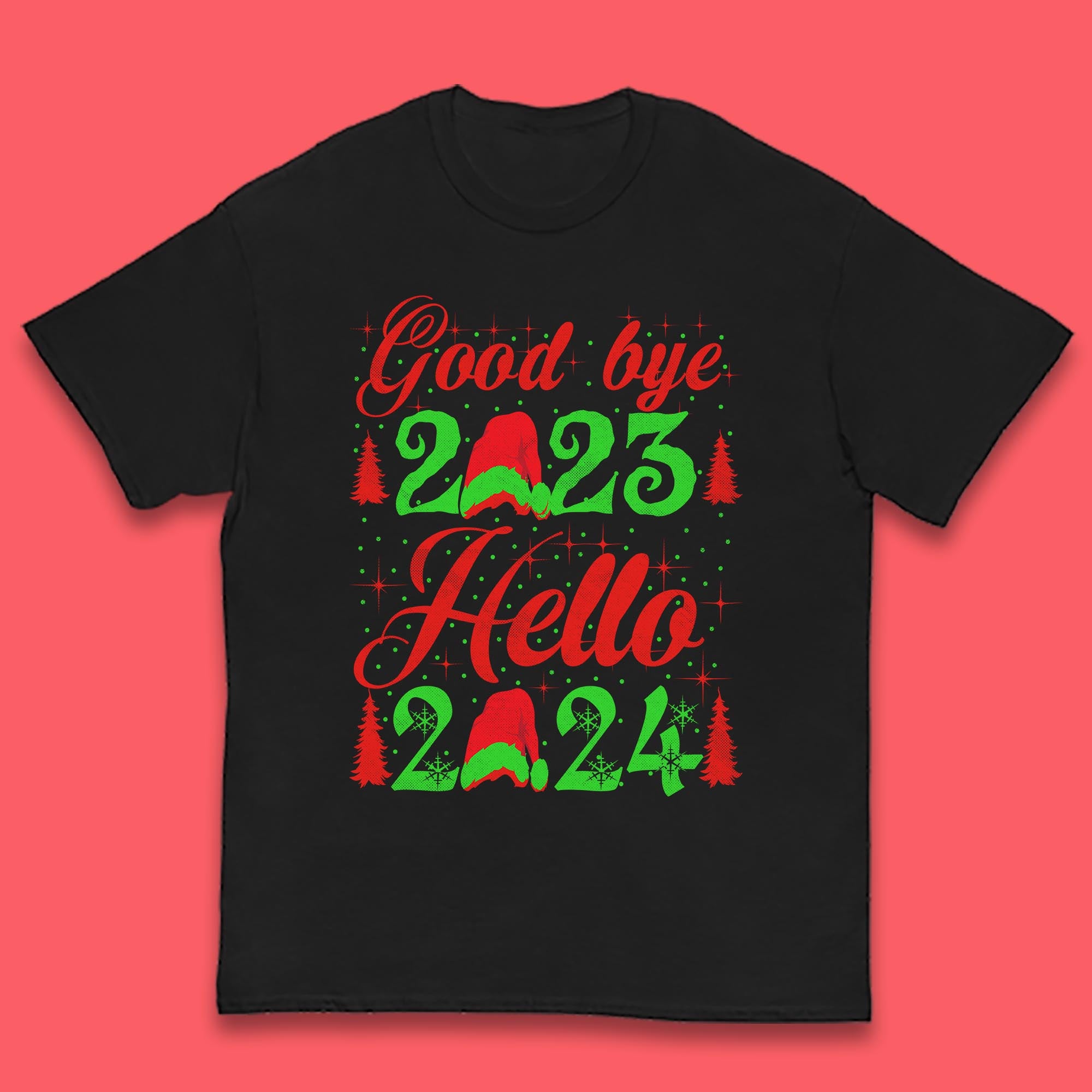 Good Bye 2023 Hello 2024 Merry Christmas Happy New Year Xmas Festive Celebration Kids T Shirt 120