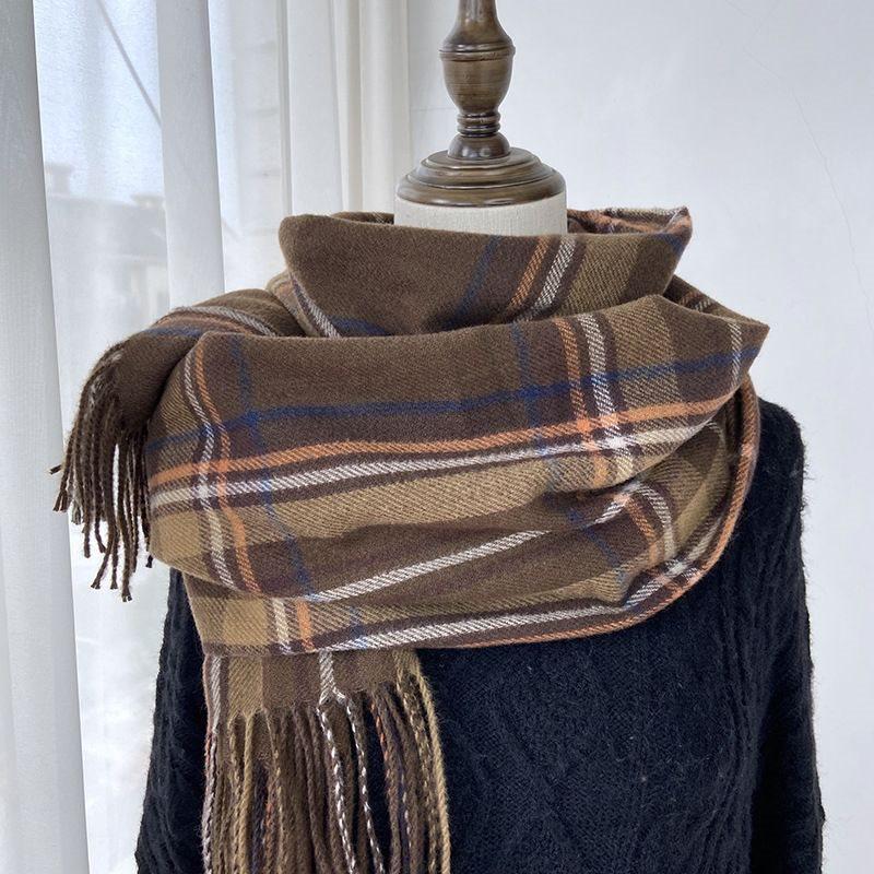 Korean Style Plaid Double-Sided Warm Thick Scarf for Couples and Students, Versatile Autumn/Winter Neck Warmer Shawl