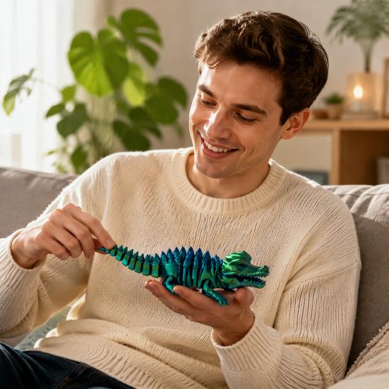 Realistic PLA Animal Model 3D Printed Articulated Crocodile Toy, Flexible Reptile Figure, Fidget Toy for Interactive Sensory Play Stress Relief,