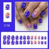 24 Pcs 4th Of July Patriotic Press On Nail Short Square False Nail Stripe Acrylic Nail Independence Day Stick on Nail