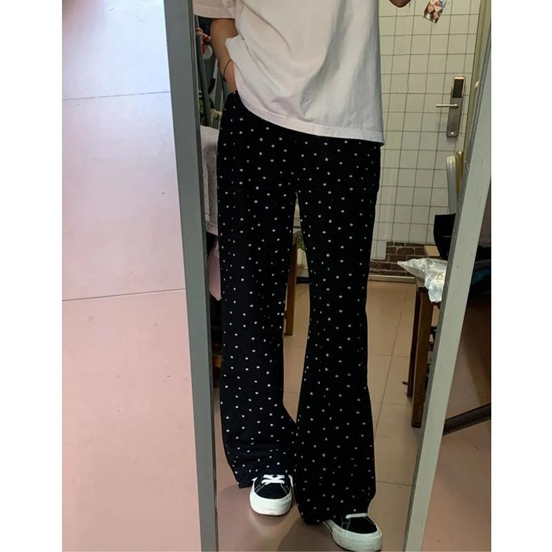 

Женские джинсы с широкими штанинами в черный горошек, новые летние тонкие тонкие прямые драпированные брюки с высокой посадкой XL чёрный