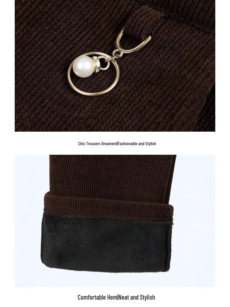Mom's Corduroy Pants: Spring & Autumn Long, Middle-Aged & Elderly, Grandma's Winter Cotton Plus Velvet, Loose Fit, Large Size.