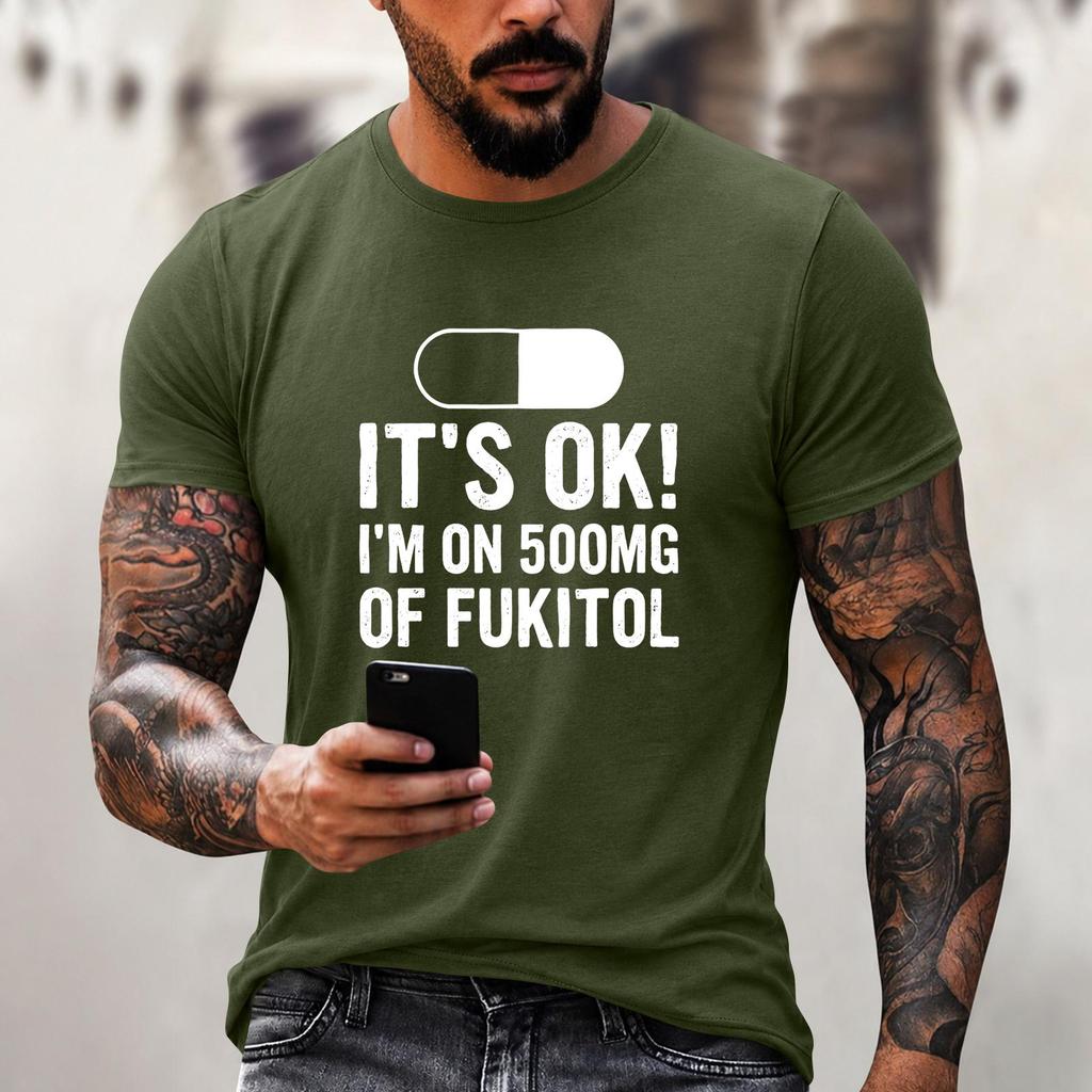 Men's Funny Letter Print Loose Fit Casual T-Shirt for Everyday Wear